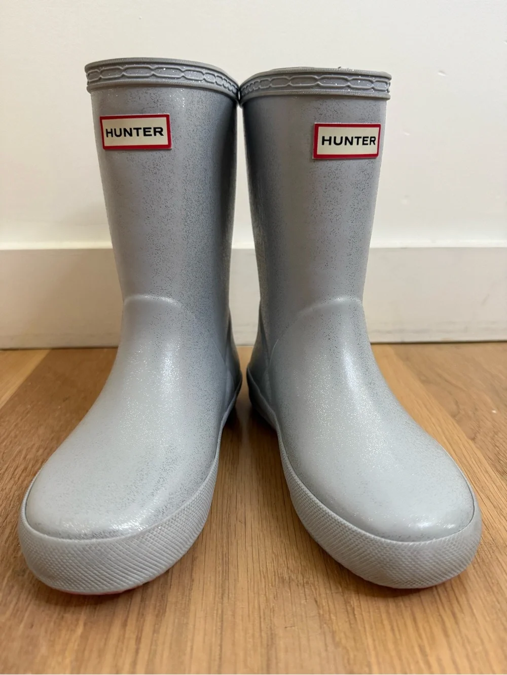 Hunter Kids Light Grey Glitter Waterproof Rain Boots